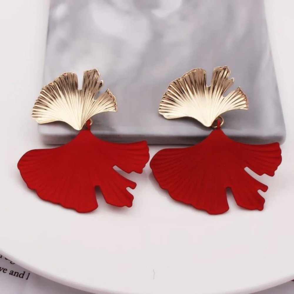 Earrings Ginkgo Women Leaf Bohemian Hoop Cute Drop Trendy Jewelry - Picture 6 of 6
